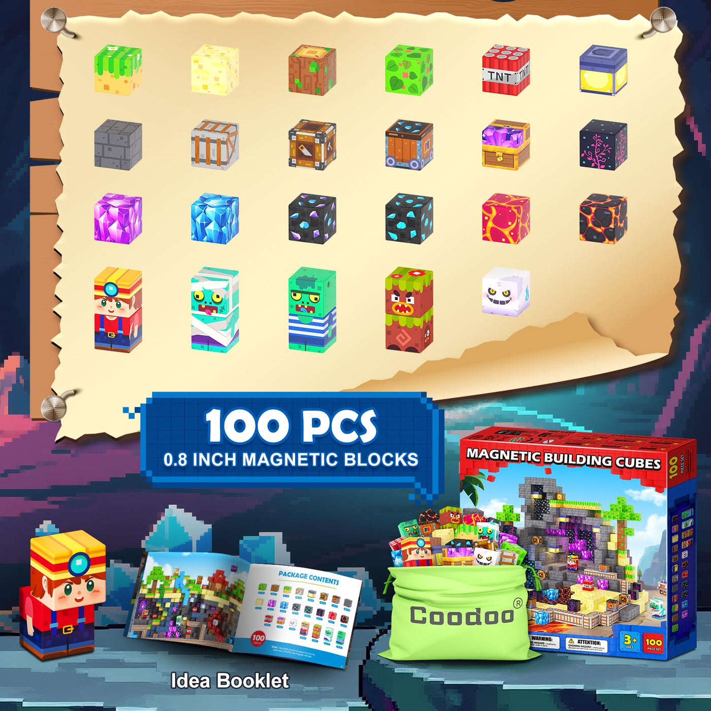 Coodoo Magnetische Bausteine - Baue Mine Magnet Welt für Kinder 4-8, Magnetische Fliesen Outdoor STEM Konstruktionsbausteine Sensorische Spielzeug für Jungen und Mädchen ab 3 Jahren Kinderspielzeug