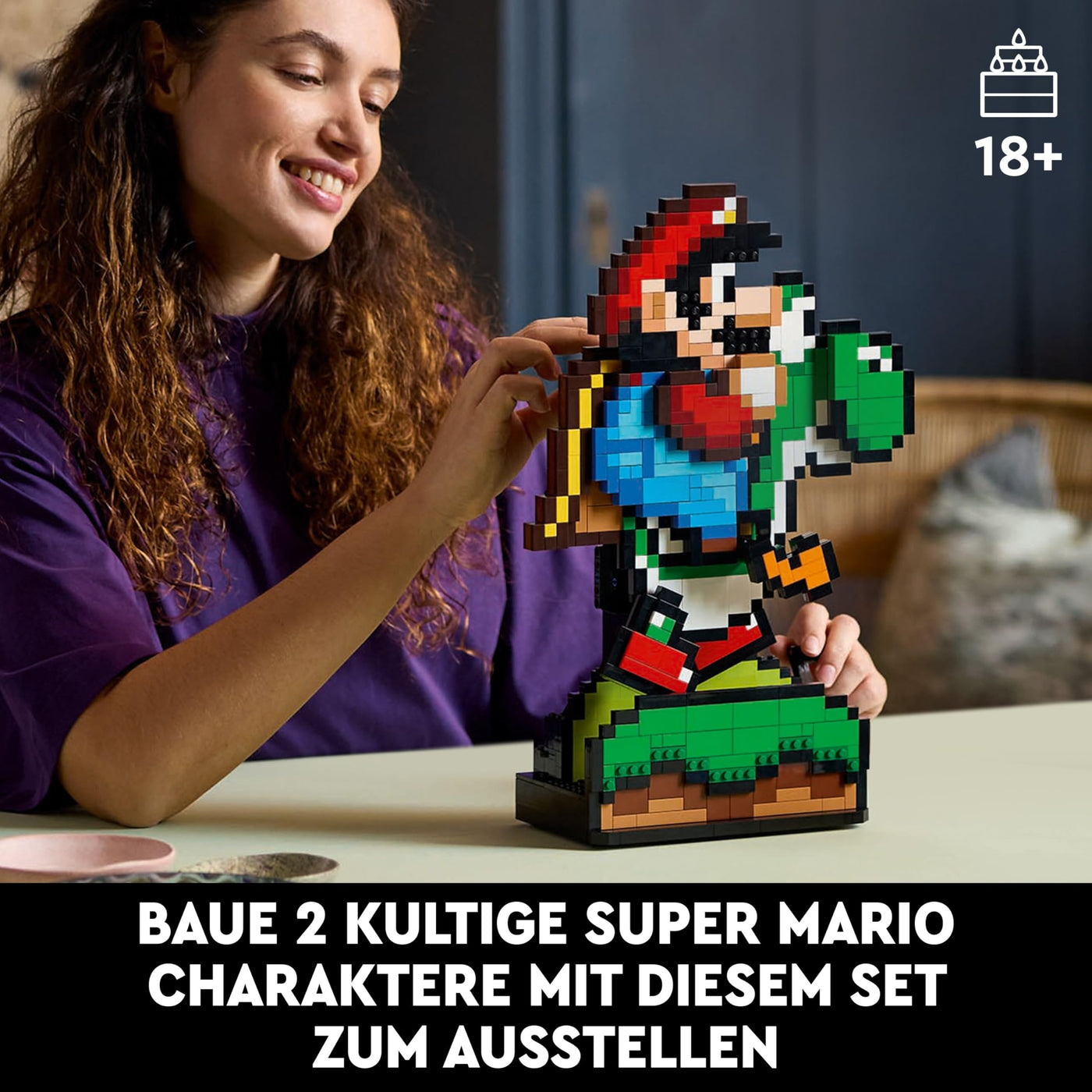 LEGO Super Mario World: Mario & Yoshi Nintendo Set zum Sammeln, pixelige Figuren, Modell zum Bauen und Ausstellen, Wohn-Deko und Sammlerstück, Modellbausatz und Geschenk für Erwachsene Fans 71438