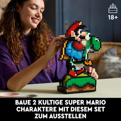 LEGO Super Mario World: Mario & Yoshi Nintendo Set zum Sammeln, pixelige Figuren, Modell zum Bauen und Ausstellen, Wohn-Deko und Sammlerstück, Modellbausatz und Geschenk für Erwachsene Fans 71438