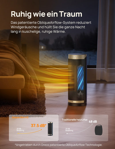 Dreo Heizlüfter Energiesparend, PTC Keramik Heizlüfte Leise, 70° Oszillierend Elektroheizung mit Fernbedienung, 12-Std-Timer, 3 Modus 3 Geschwindigkeit, Überhitzungs-Kippschutz, Solaris Slim H3