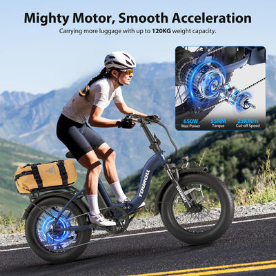 Touroll Klapprad E Bike, 20 * 4 Zoll Elektrofahrräder mit 48v 15Ah Akku, 25km/h, Reichweite bis zu 120-150km, 250W 55N.M Motor E-Bike mit 7-Gang, LCD-Display, Elektrofahrrad für Herren Damen