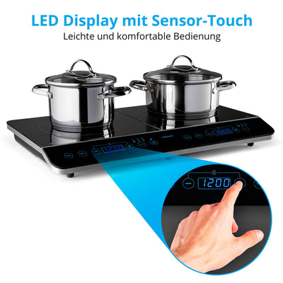 MEDION MD 15324 Doppel-Induktionskochplatte, 3500 Watt, Zwei Kochplatten, 10 Temperaturstufen, LED Display, schwarz