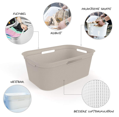 Rotho Brisen 4er-Set Wäschekorb 40l, Kunststoff (PP) BPA-frei, blau, 4 x 40l (59.6 x 39.6 x 23.2 cm)… (Beige)