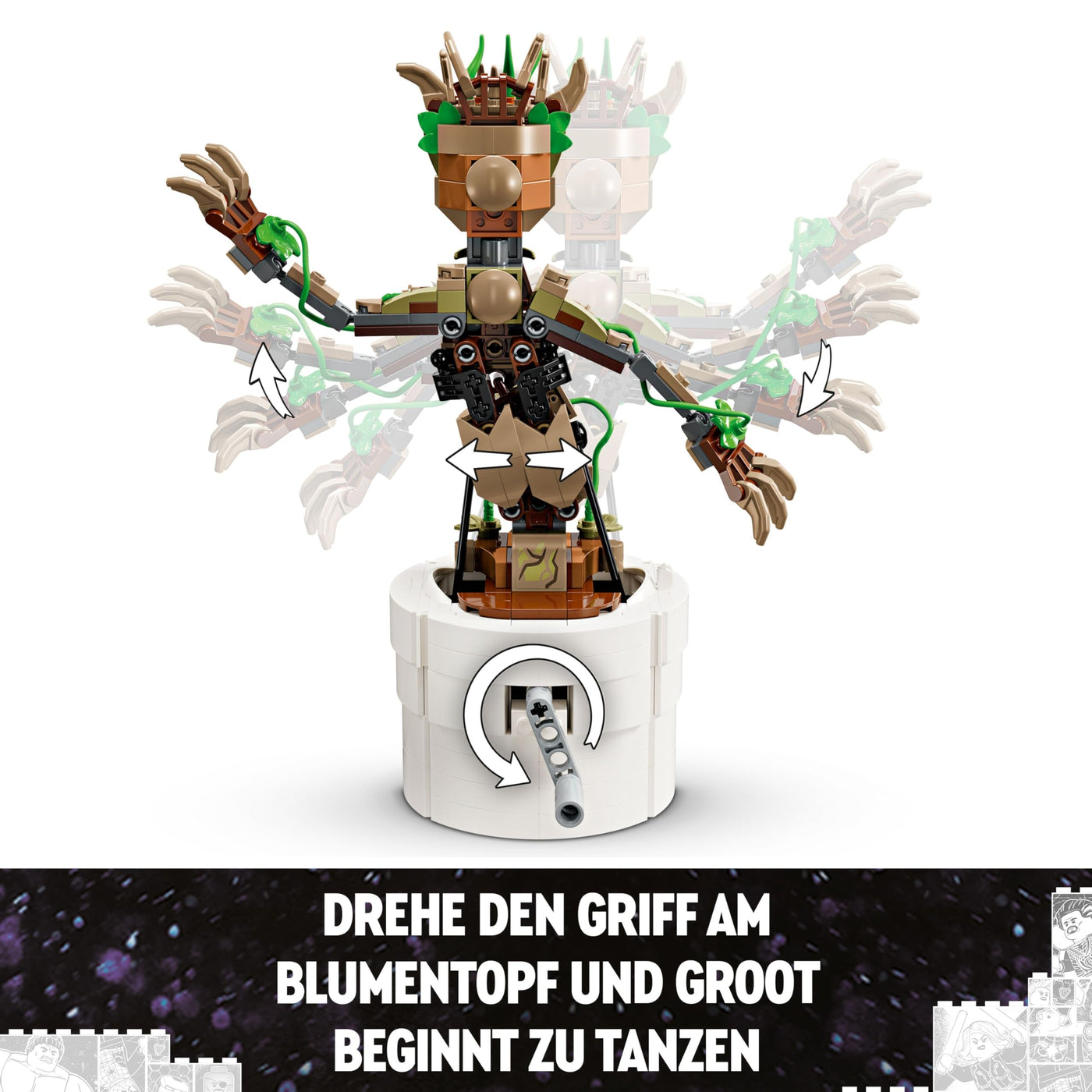 LEGO Marvel Tanzender Groot, animierte Minifigur eines Charakters aus Guardians of The Galaxy, interaktives Spielset, Superheldengeschenk für Jungen und Mädchen 76297