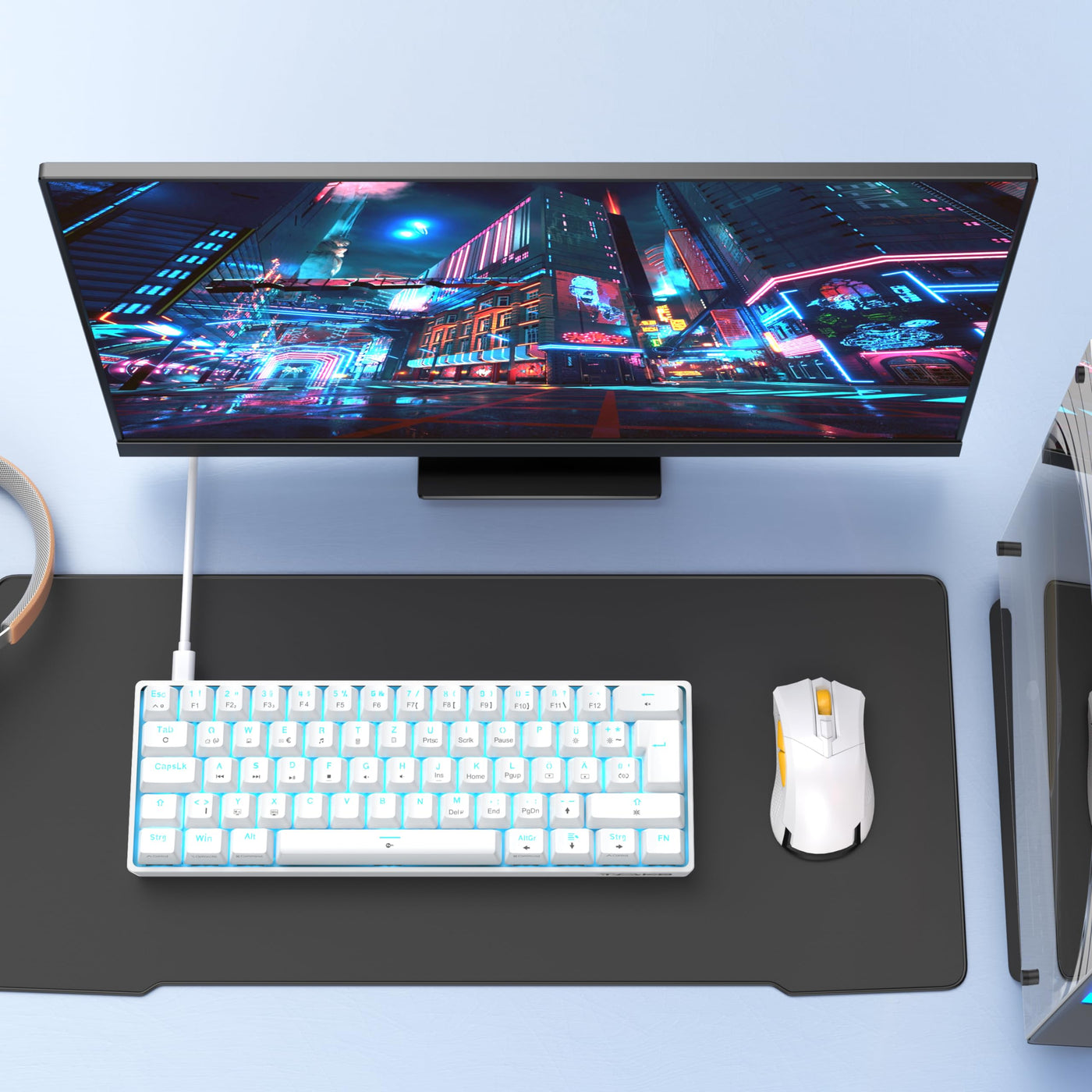 TMKB T61SE Gaming Mechanische Tastatur mit Deutsches QWERTZ Layout,Blauer Schalter,weiße
