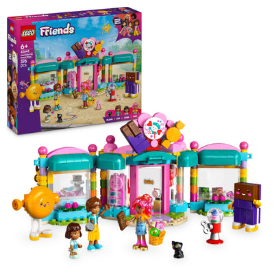 LEGO Friends Heartlake City Süßwarenladen - Kinder Spielset zum Bauen mit 3 Minifiguren, Einer Katzenfigur, Spielzeug Lebensmittel und Zubehör - Geschenk für Mädchen und Jungen ab 6 Jahren - 42649