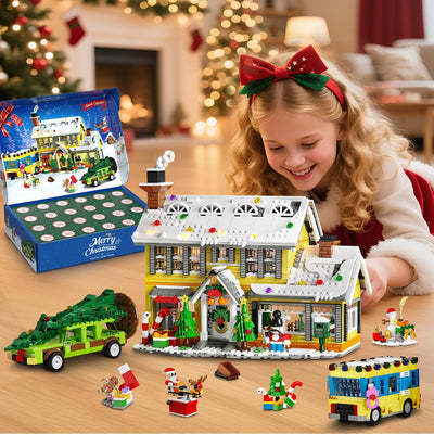 HOGOKIDS Adventskalender 2025 Weihnachts Bauspielzeug mit Licht, 24 Tage-Weihnachts Countdown Haus, Mini-Baustein-Set, Weihnachtsspielzeug Geschenk für Erwachsene Kinder Mädchen Jungen ab 12 Jahren