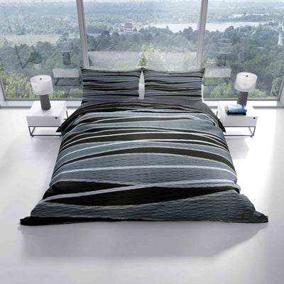 Leonado Vicenti - 4teilig Bettwäsche Seersucker 135x200 cm oder 155x220 cm mit Reißverschluss, Größe:135 x 200 cm, Farbe, Design:Schwarz Welle