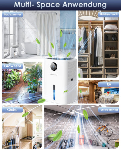 Luftentfeuchter Elektrisch 1800ML,Raumentfeuchter Extra leise, Tragbarer Dehumidifier mit Automatisches Abtauen &automatischer Abschaltun,7-Farbiges LED Licht.