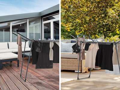 Leifheit Standtrockner Pegasus 150 Solid Black Edition, standfester Wäscheständer mit Flügeln auch für lange Kleidungsstücke, besonders schmaler Flügelwäschetrockner passt auch durch enge Türen