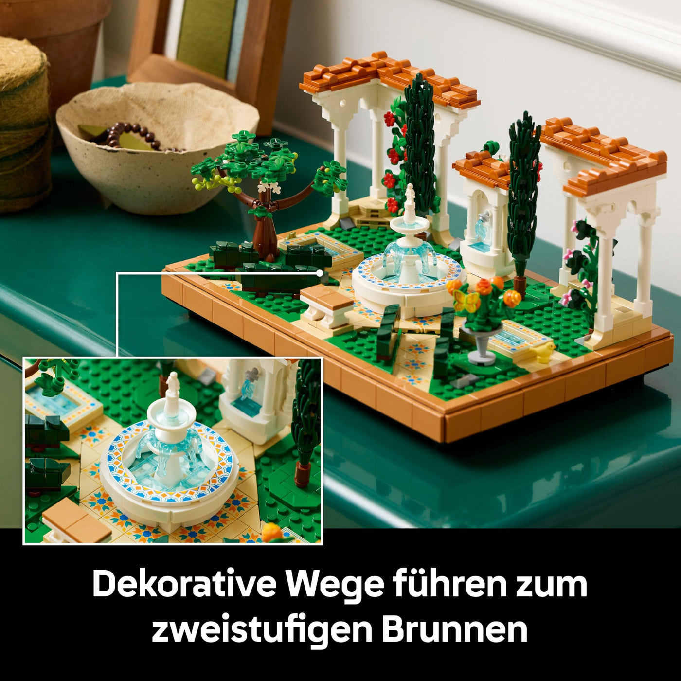 LEGO Icons Springbrunnengarten - Miniatur Bauset für Erwachsene mit Laubengängen, Zypressen, Bäumen, Weinreben, Blumen - Kreative Geschenkidee zum Geburtstag, Einweihung für Frauen, Männer - 10359