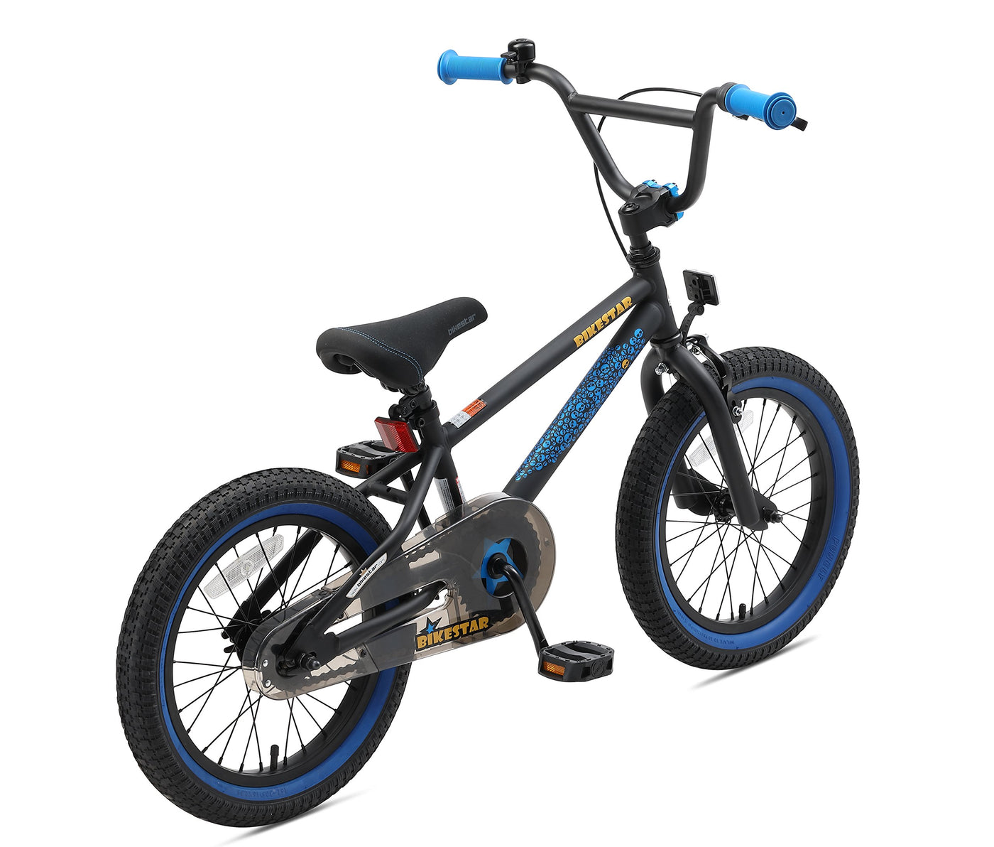 BIKESTAR Kinderfahrrad für Mädchen und Jungen ab 4-5 Jahre | 16 Zoll Kinderrad Kinder BMX Freestyle | Fahrrad für Kinder Schwarz & Blau | Risikofrei Testen