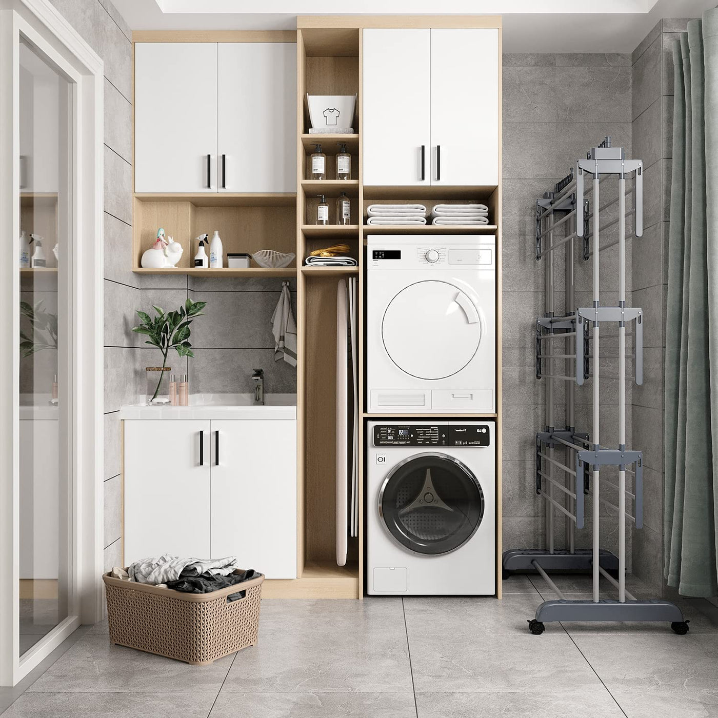 Shrivee Wäscheständer Turm, 3 Etagen mit 6 klappbaren Flügeln, Wäscheständer Ausziehbar Länge 66-130 cm, klappbarer Waschestander für Innen und Außen große Familien aus Edelstahl Bettwäsche