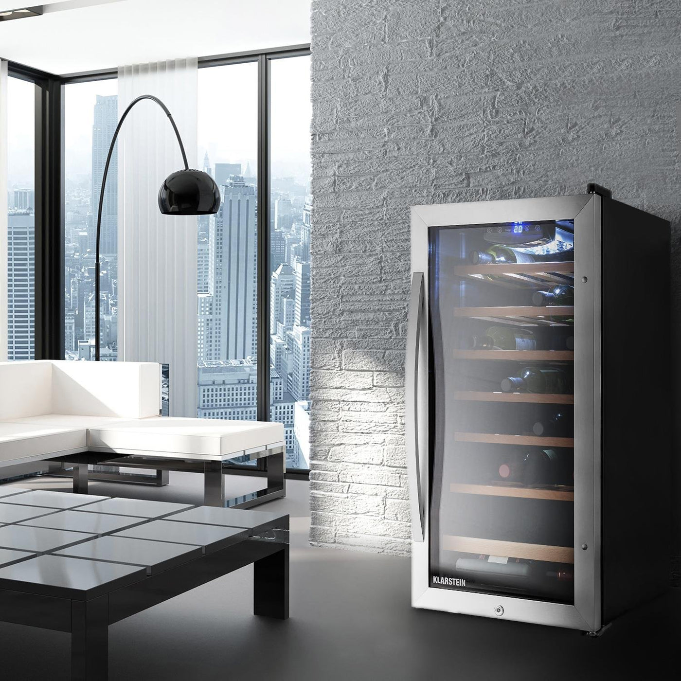 Klarstein Vivo Wine 26 Wine Cellar - Beverage cooler, 26 bottles, 88 L, LED, temperature control, Interchangeable hinge, Door on both sides, stainless steel, Silver