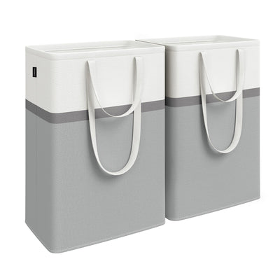 SONGMICS Pfandflaschen Sammelbehälter Wäschekorb 2er Set, 75 L Wäschesammler faltbar, mit langen Griffen, leicht zu tragen und zu reinigen, für Schlafzimmer Badezimmer, taubengrau LCB208G02