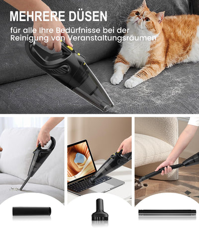 Uythumidid Handstaubsauger Akku Kabellos, Auto Autostaubsauger, HS6 Mini Tragbarer Staubsauger mit 3 Waschbar HEPA Filtern, Starke Absaugung, LED-Lichter für Haus/Büro/Haustier/Auto/Sofa/Teppiche
