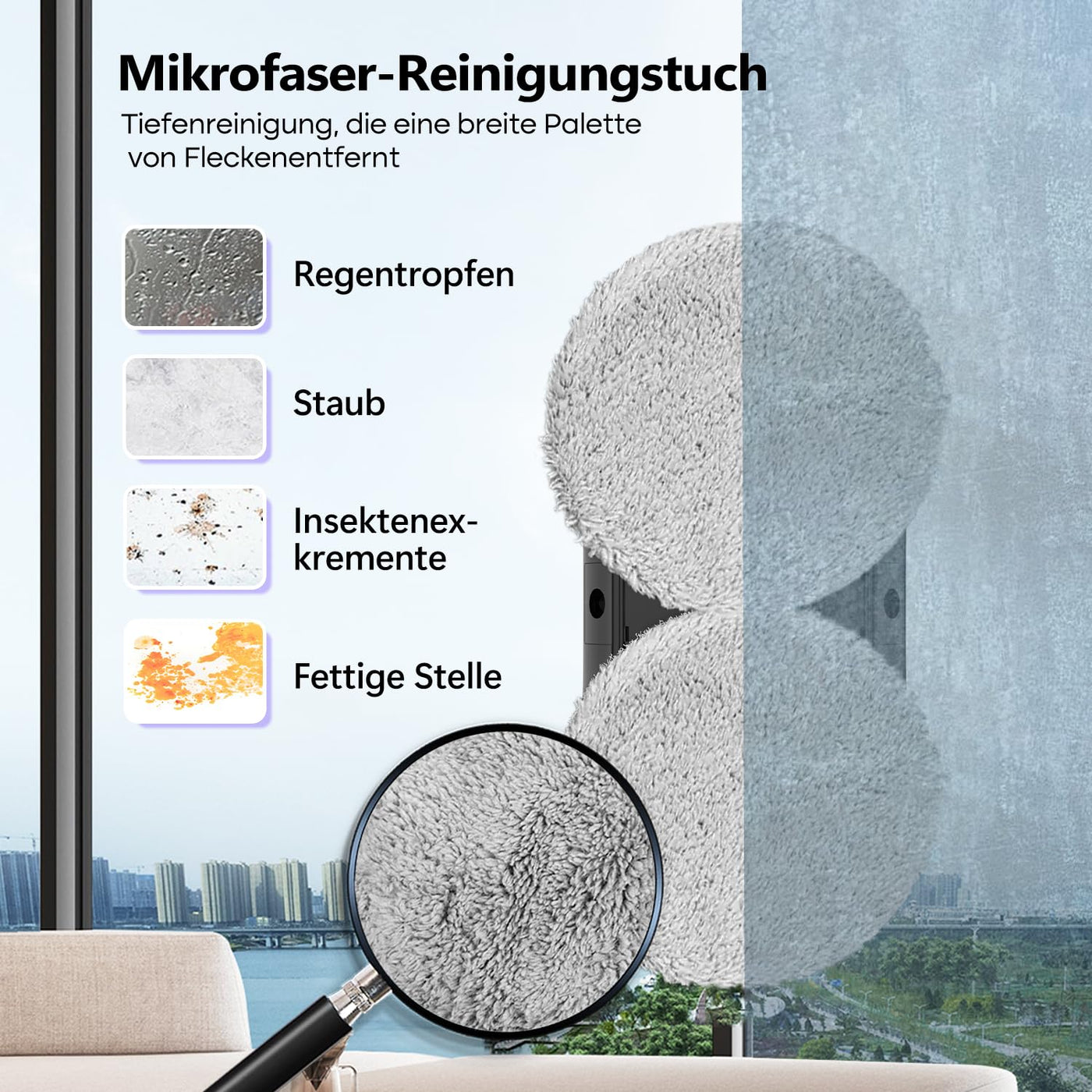 SUNSMAI Dual Side Spray Fensterputzroboter, Anti-verstopfungsfreie Elektrisch Automatischer Fensterroboter mit Wassersprühfunktion,3800pa Starke Anti-Drop Automatischer Fensterputzer,12 Tücher