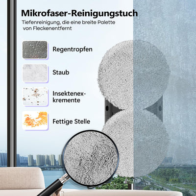 SUNSMAI Dual Side Spray Fensterputzroboter, Anti-verstopfungsfreie Elektrisch Automatischer Fensterroboter mit Wassersprühfunktion,3800pa Starke Anti-Drop Automatischer Fensterputzer,12 Tücher