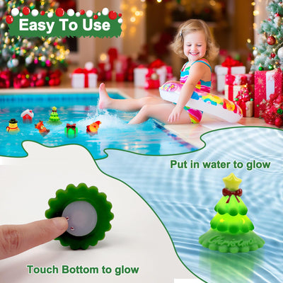 Badespielzeug Leuchtend für Kinder, 6Stück Weihnachts Badewannenspielzeug mit Licht, Baby Wasserspielzeug Ab 1 Jahr, Leuchtspielzeug für Badewanne Geschenk zu Weihnachten