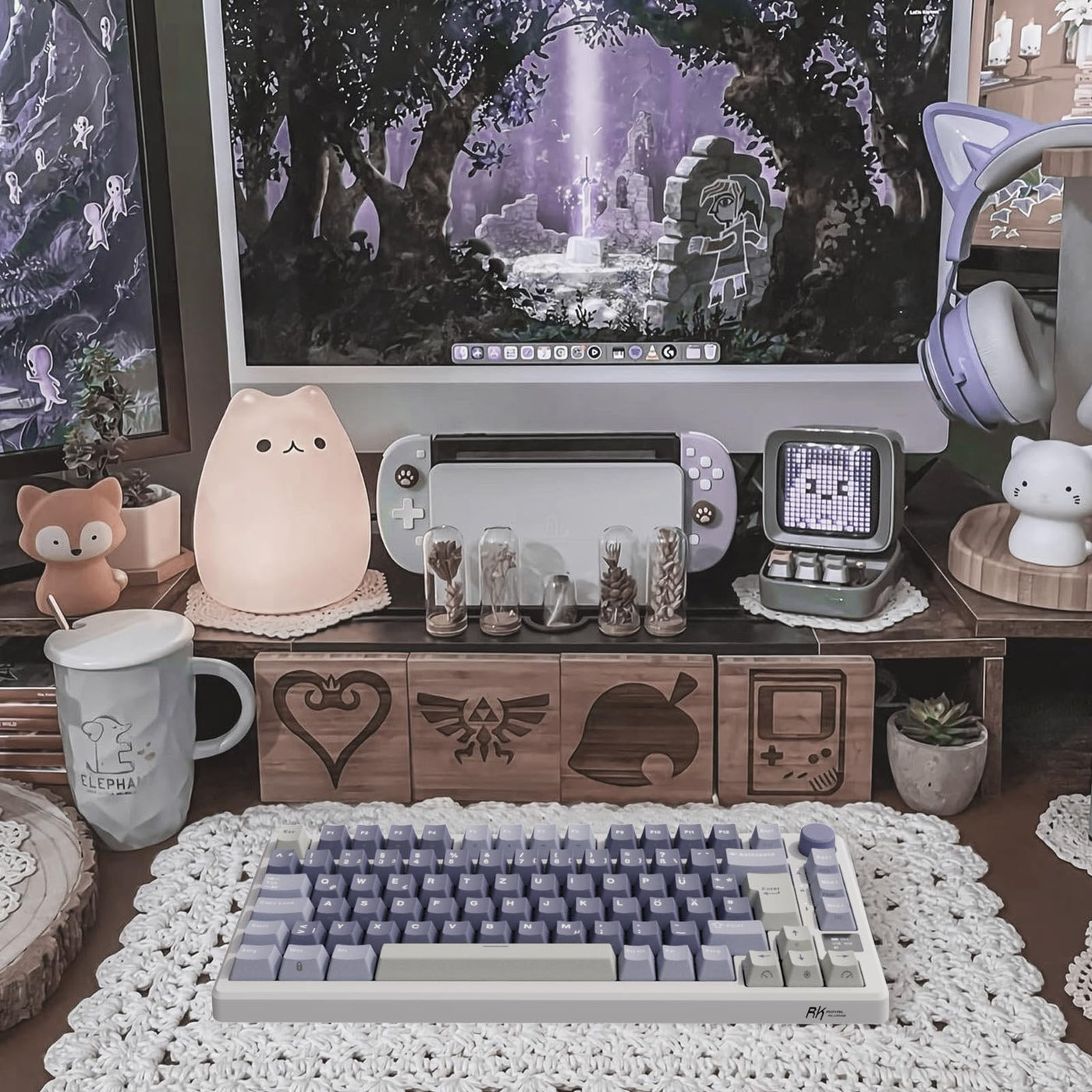 RK ROYAL KLUDGE M75 Gaming Tastatur kabellos 75% TKL Mechanische Tastatur RGB 2,4 GHz Wireless/Bluetooth/USB-C QWERTZ mit OLED-Smart-Display und Knopf Hot Swappable Braune Schalter, Lavendelviolett