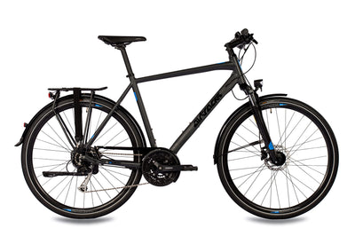Airtracks 28 Zoll Trekking Herren Fahrrad Trekkingbike TR.2845 Trekkingrad City Bike Shimano 27 Gang ALIVIO RD-M4000 SGS Kettenschaltung Nabendinamo Schwarz Matt - 52cm Körpergröße 165-175cm