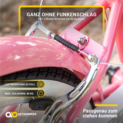 Actionbikes Kinderfahrrad Starlight | 20 Zoll - V-Brake Bremsen - Kinder Fahrrad für Mädchen - Von 6-9 Jahren - Kettenschutz - Stützräder - Kinderrad - Rosa (Starlight 20 Zoll)