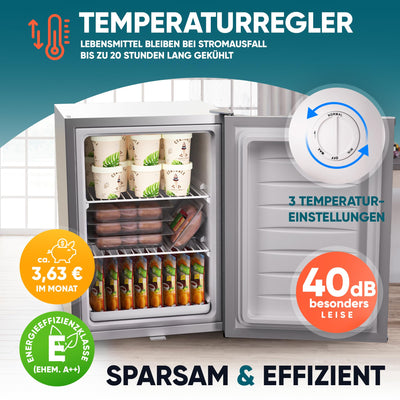 Stillstern Mini Gefrierschrank (42L) -18°C, Eiswürfelschale, Schloss, Türanschlag wechselbar, 4-Sterne Tiefkühlschrank für Camping/Büro Gefriertruhe Klein Gefrierschrank Klein Tiefkühltruhe