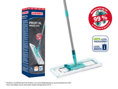 Leifheit rückenschonender Bodenwischer Profi XL micro Duo, Stahlstiel 146cm, Wischmopp mit Fußklick, Mikrofaser Bezug für Fliesen und Laminat, 360° Drehgelenk, Click-System, umweltfreundlicher Karton