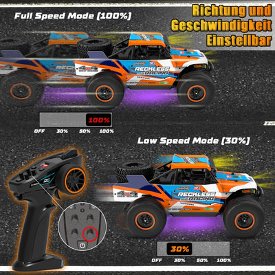 Ferngesteuertes Auto ab 10 Jahre, 32KM/H RC Auto Offroad mit 7 Farben Lichtern, 1/18 RC Monstertruck mit Ersatzreifen, 2.4GHz Monstertruck Ferngesteuert für Kinder Erwachsene, 4WD RTR All Terrain