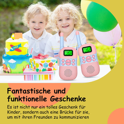 Kidsfun 2×Walkie Talkie Kinder, USB Wiederaufladbar Draußen Spielzeug Walki Talki mit Taschenlampe, Geschenk für Junge und Mädchen ab 3 Jahre,3 Meilen Reichweite für Einkaufen, Freien, Camping. Rosa