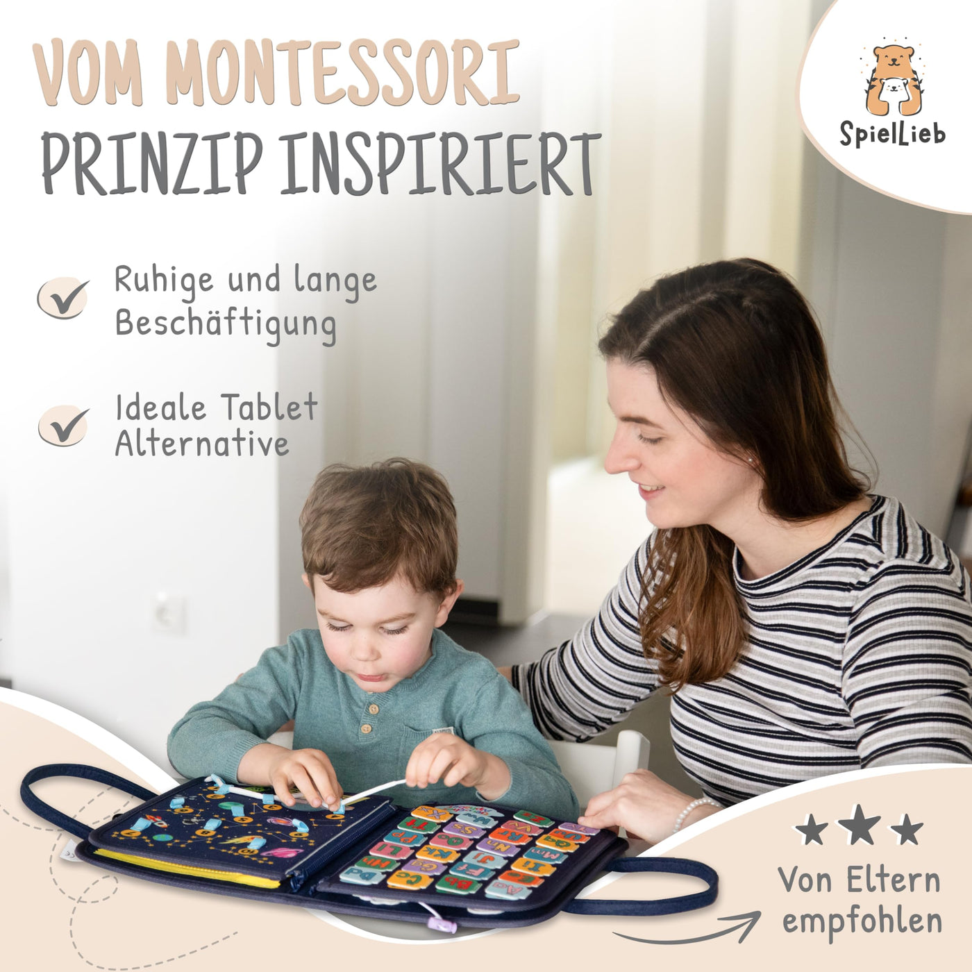 SpielLieb® Montessori Busy Board Deutsch ab 3 Jahre - interaktives Activity Board Spielzeug für Kleinkinder - Beschäftigung für Auto & Flugzeug Entwicklung & Motorik