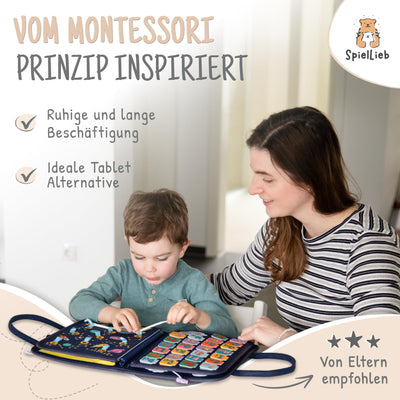 SpielLieb® Montessori Busy Board Deutsch ab 3 Jahre - interaktives Activity Board Spielzeug für Kleinkinder - Beschäftigung für Auto & Flugzeug Entwicklung & Motorik