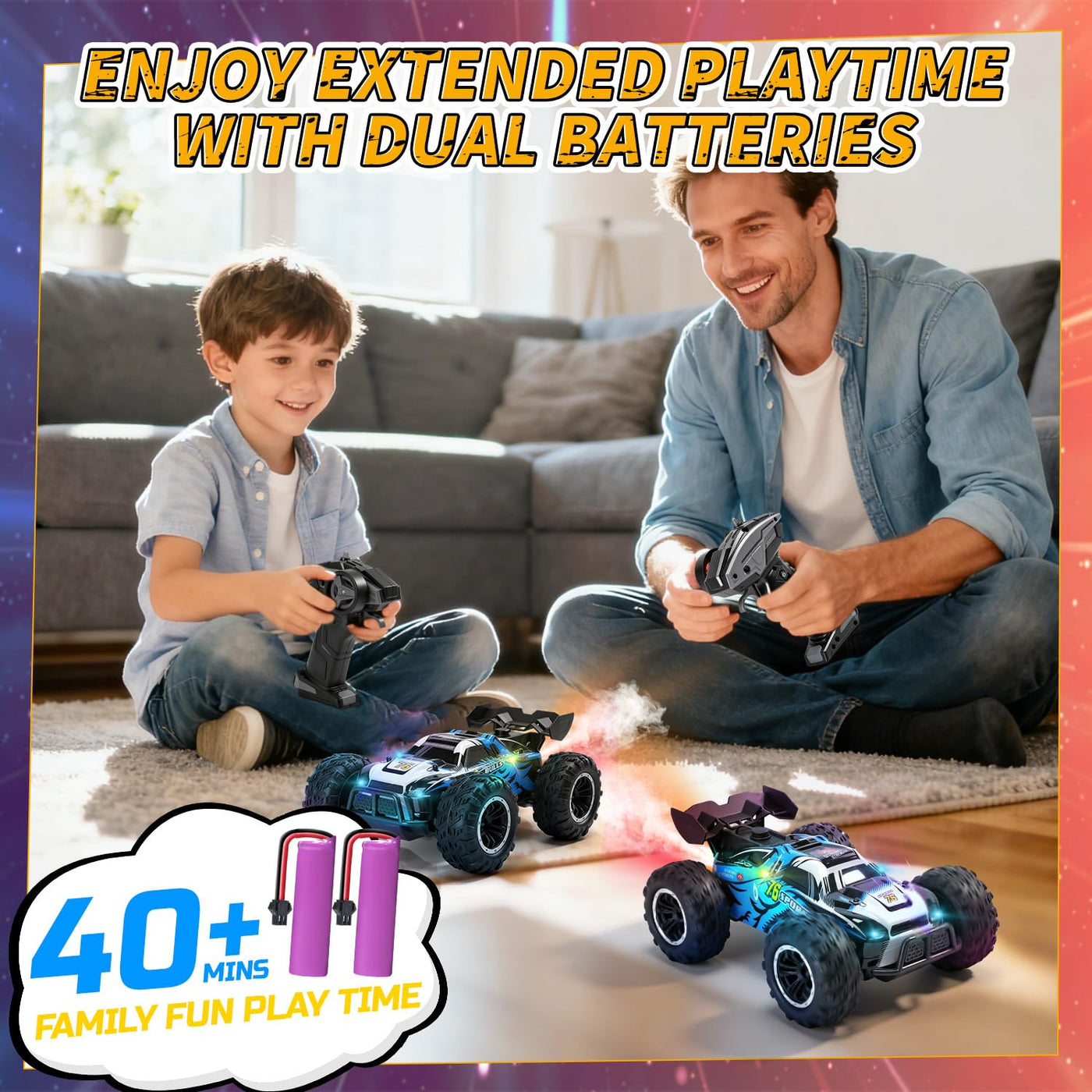 DEERC 1:16 4WD RC Auto mit Musik, LED Licht & Sprühfunktion, 2.4GHz Ferngesteuertes Auto mit Dual-Akku 40 Min Spielzeit, Offroad Fahrzeug mit One-Click-Demo, Geschenk für Kinder Jungen 5–12 Jahre