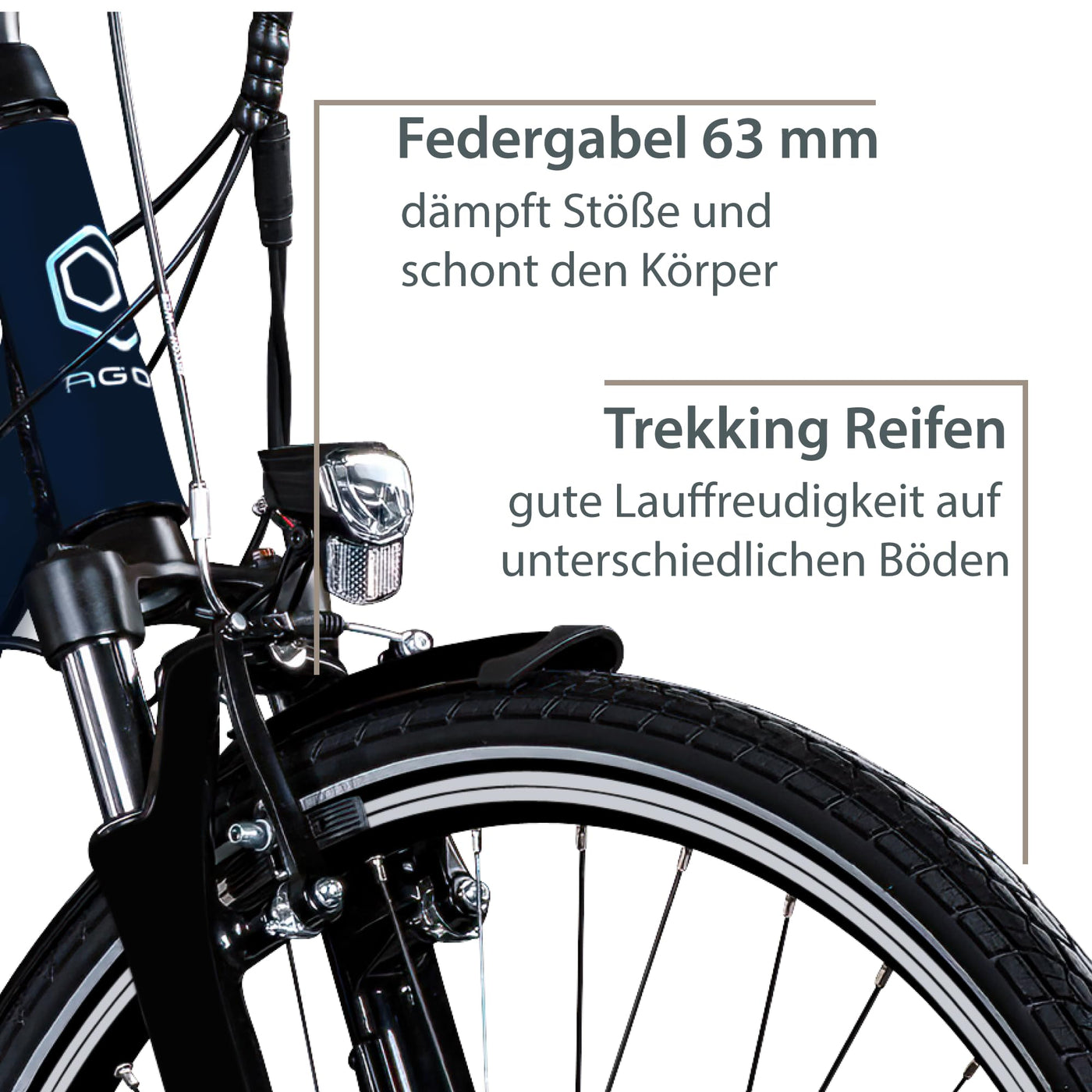 AGON Avesa E Bike Trekkingbike Herren oder Damen 28 Zoll 155-185 cm Pedelec Elektrofahrrad mit Ananda Motor 25 km/h (dunkelblau, 48 cm)