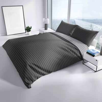 Leonado Vicenti Bettwäsche Baumwolle 135x200 Silber Grau Gestreift Set Schlafzimmer Garnitur Wendebettwäsche Bezug Decke mit Reißverschluss