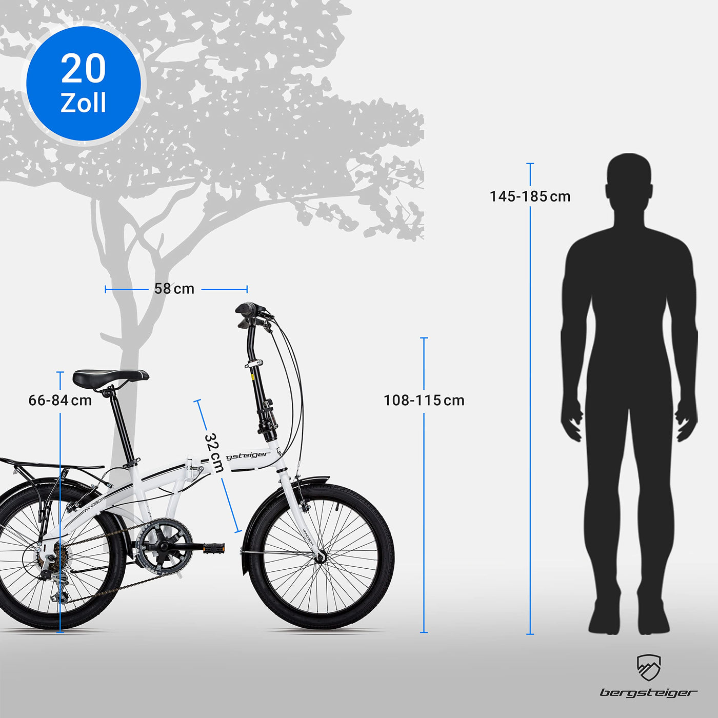 Bergsteiger Windsor 20 Zoll Faltrad, Klapprad, Shimano 6 Gang-Schaltung, LED Batterie-Licht, Quick-Fold-System, Klappfahrrad