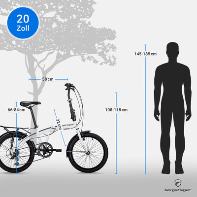 Bergsteiger Windsor 20 Zoll Faltrad, Klapprad, Shimano 6 Gang-Schaltung, LED Batterie-Licht, Quick-Fold-System, Klappfahrrad