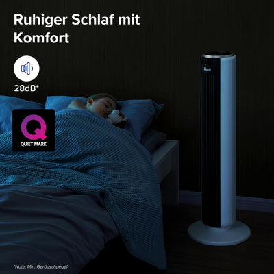 Levoit 28dB leiser Turmventilator mit Fortschrittlichem Schlafmodus,7m/s Ventilator mit Fernbedienung, 90° Oszillation Tower Fan, 4 Modi 5 Geschwindigkeiten, 12-Std-Timer, LED-Anzeige, Weiß