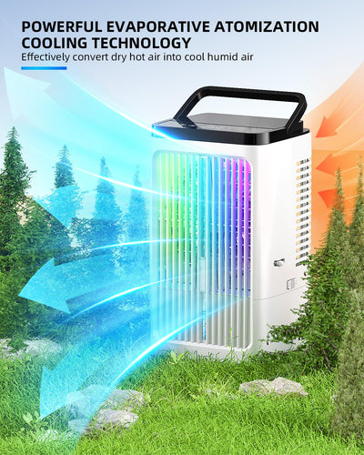 Tragbare Klimaanlage, 1500ml Lüfter, 4 Geschwindigkeiten, 7 Farben LED-Beleuchtung, 2 Sprühfunktionen und 1-8 Stunden Timer, perfekt für Schlafzimmer, Büro