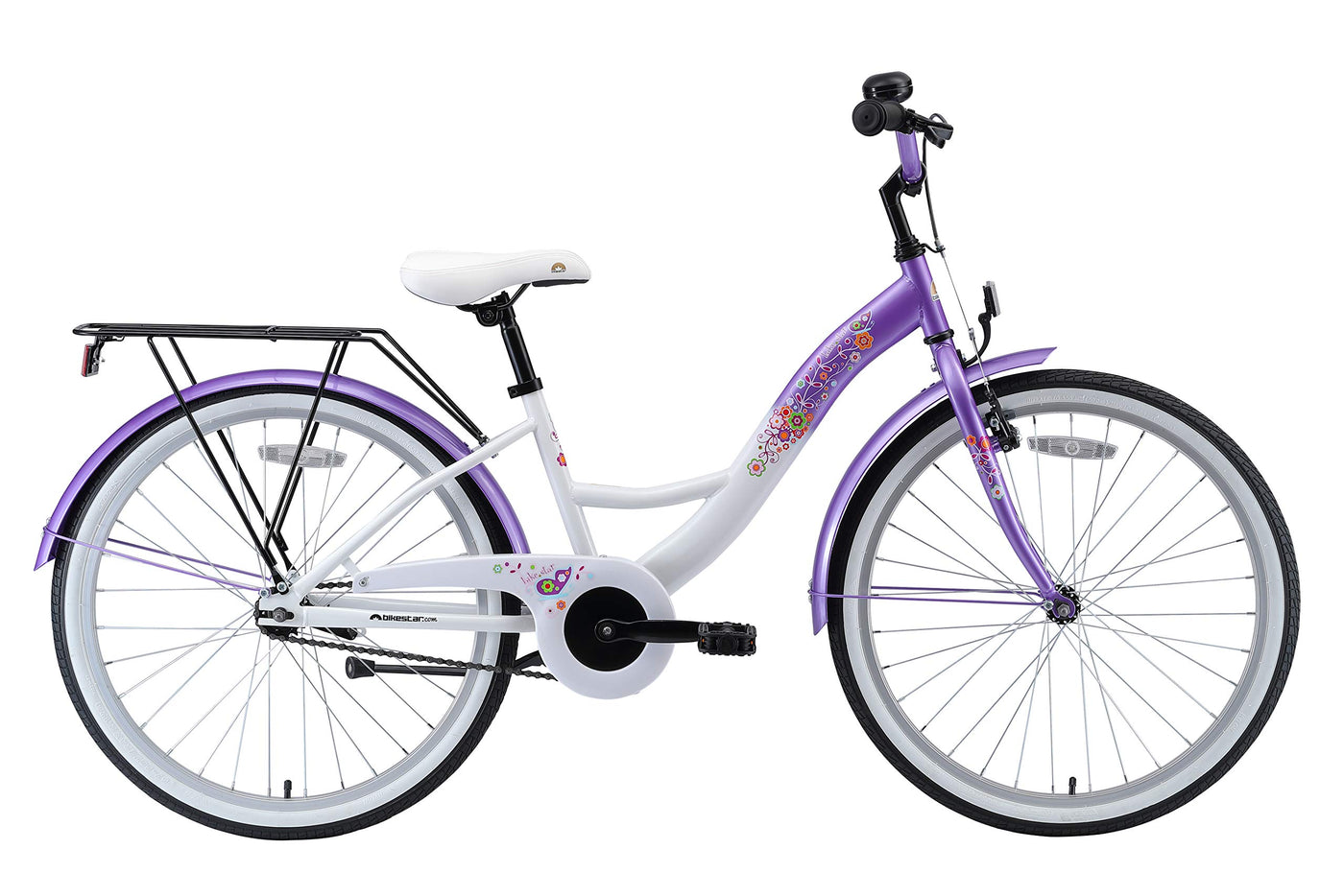 BIKESTAR Jugendfahrrad Kinderfahrrad für Mädchen ab 9 Jahre | 24 Zoll Kinderrad Classic | Fahrrad für Kinder Lila & Weiß | Risikofrei Testen
