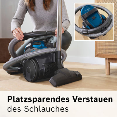 Bosch Staubsauger beutellos Clean´n Serie 2 BGC05A220A, Bodenstaubsauger, Bodendüse für Parkett, Teppich, Fliesen, Hygiene-Filter, langes Kabel, leise, leicht, 700 W, blau