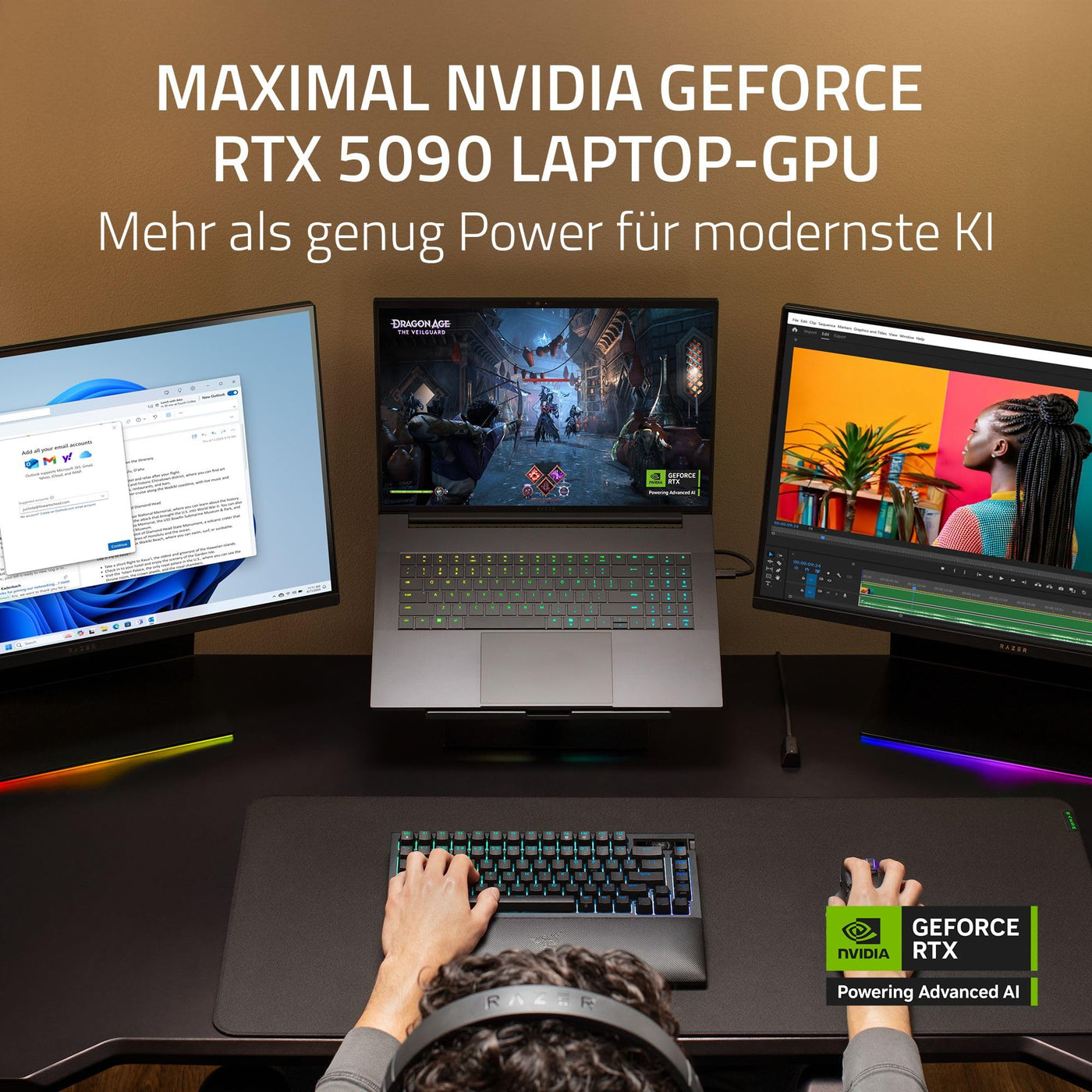 Razer Blade 18 (2025) - 18 Zoll Gaming-Laptop - NVIDIA GeForce RTX 5090 - Intel Core Ultra 9 275HX - 18" Dual Display UHD+ 240Hz - FHD+ 440Hz - 32GB DDR5-2TB SSD - QWERTZ DE-Layout | Schwarz