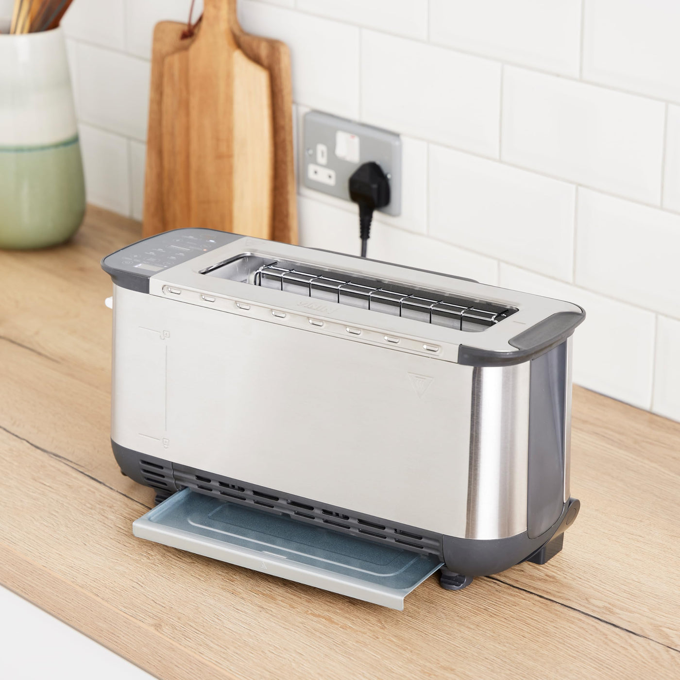Ninja Foodi 3-in-1 Toaster, Elektrogrill mit Deckel, Panini-Presse mit Flip-Design, 7 Kochfunktionen, 7 Toastlinien, Backblech und Krümelschale, Edelstahl, ST202EU