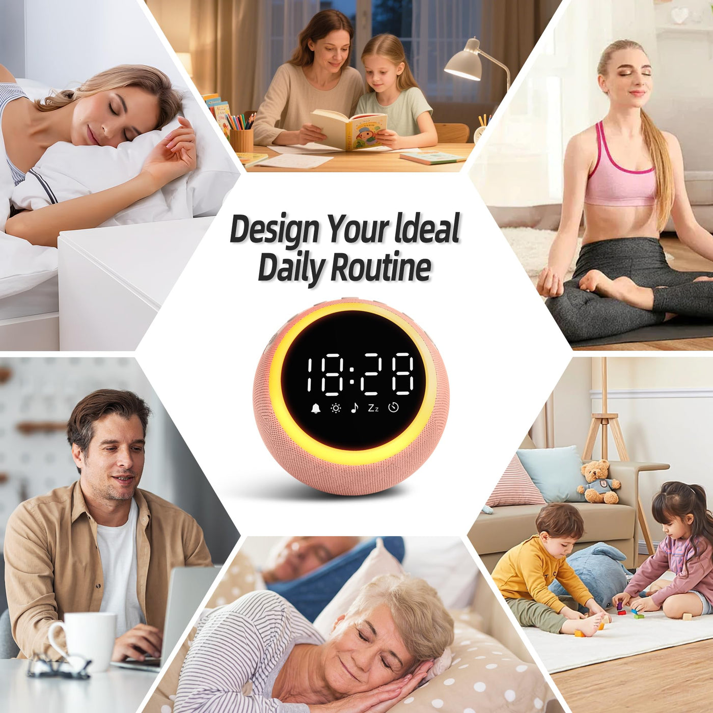 Smart Digital Wecker mit 25 Entspannungstönen, Nachtlicht, Schlummertaste, Timer & Einstellbarer Lautstärke/Helligkeit - Weißes Rauschen Schlafhilfe für Kinder, Mädchen, Erwachsene im Schlafzimmer