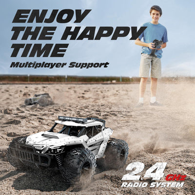 Tecnock Ferngesteuertes Auto 1:16 mit Scheinwerfer und Fahrgestellbeleuchtung, All Terrain Off Road RC Monstertruck 2,4GHz Spielzeug, 2 Akku für 60 Min. Laufzeit - Geschenk für Erwachsene Kinder