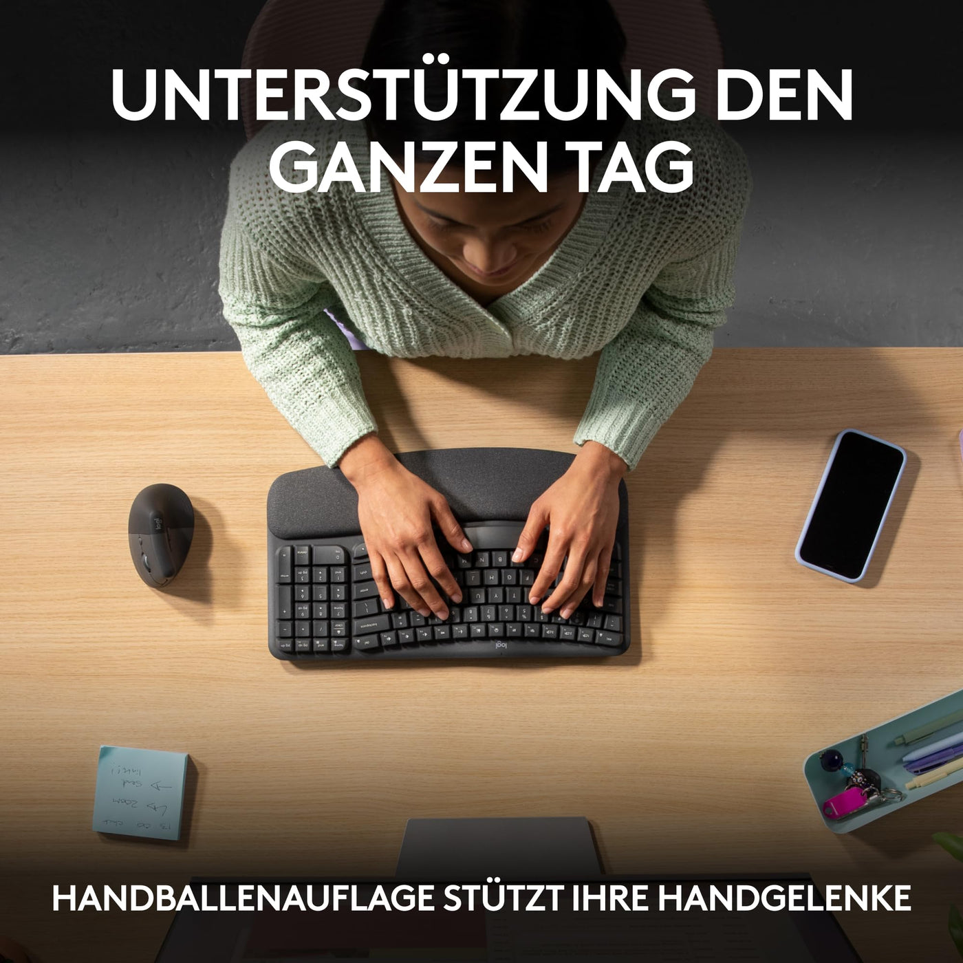 Logitech Wave Keys kabellose ergonomische Tastatur - Grafit, US QWERTY-Layout