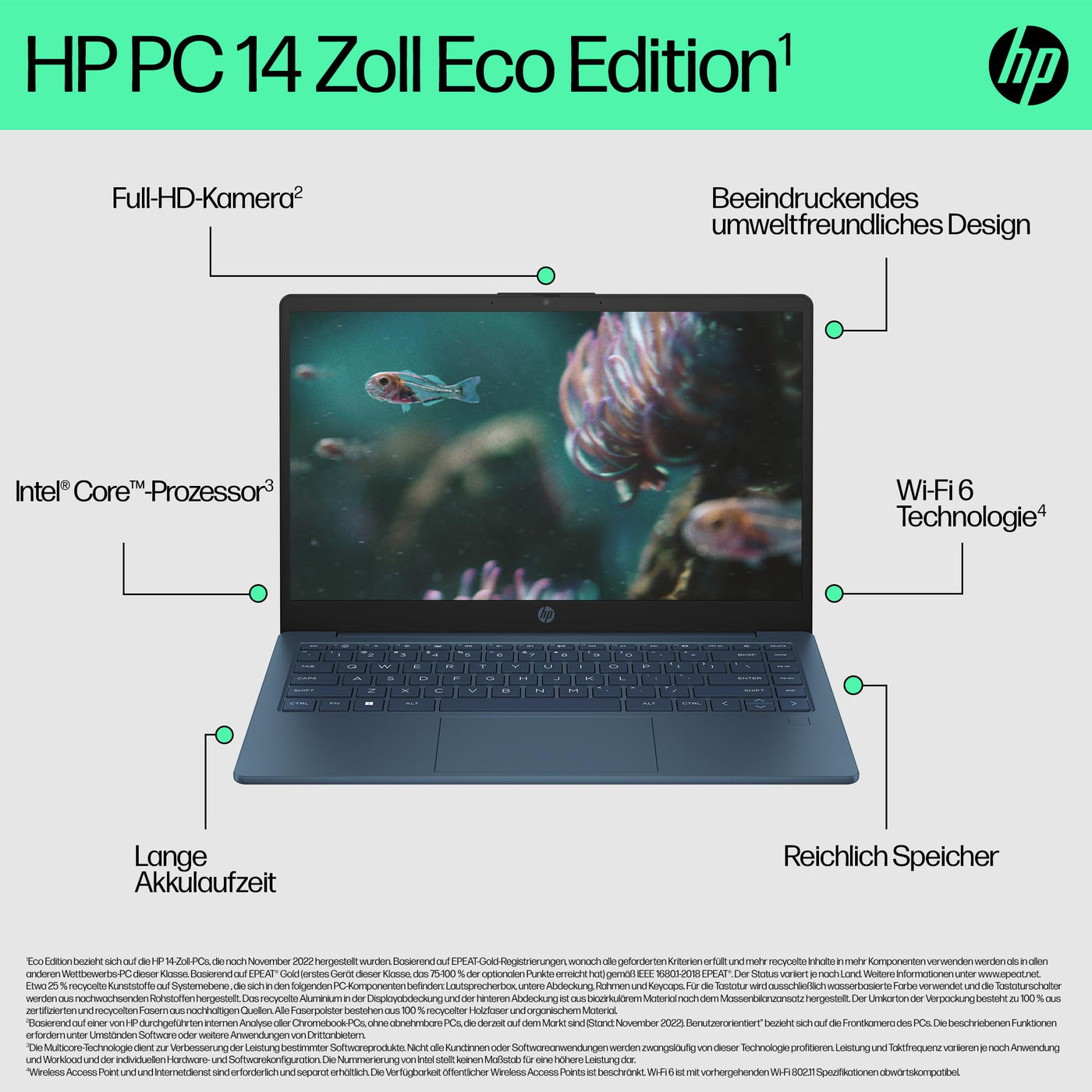 HP Laptop | 14" FHD-Display | Intel Core i7-1355U | 16 GB DDR4 RAM | 512 GB SSD | Intel Iris Xᵉ-Grafikkarte | Windows 11 Home | Blau