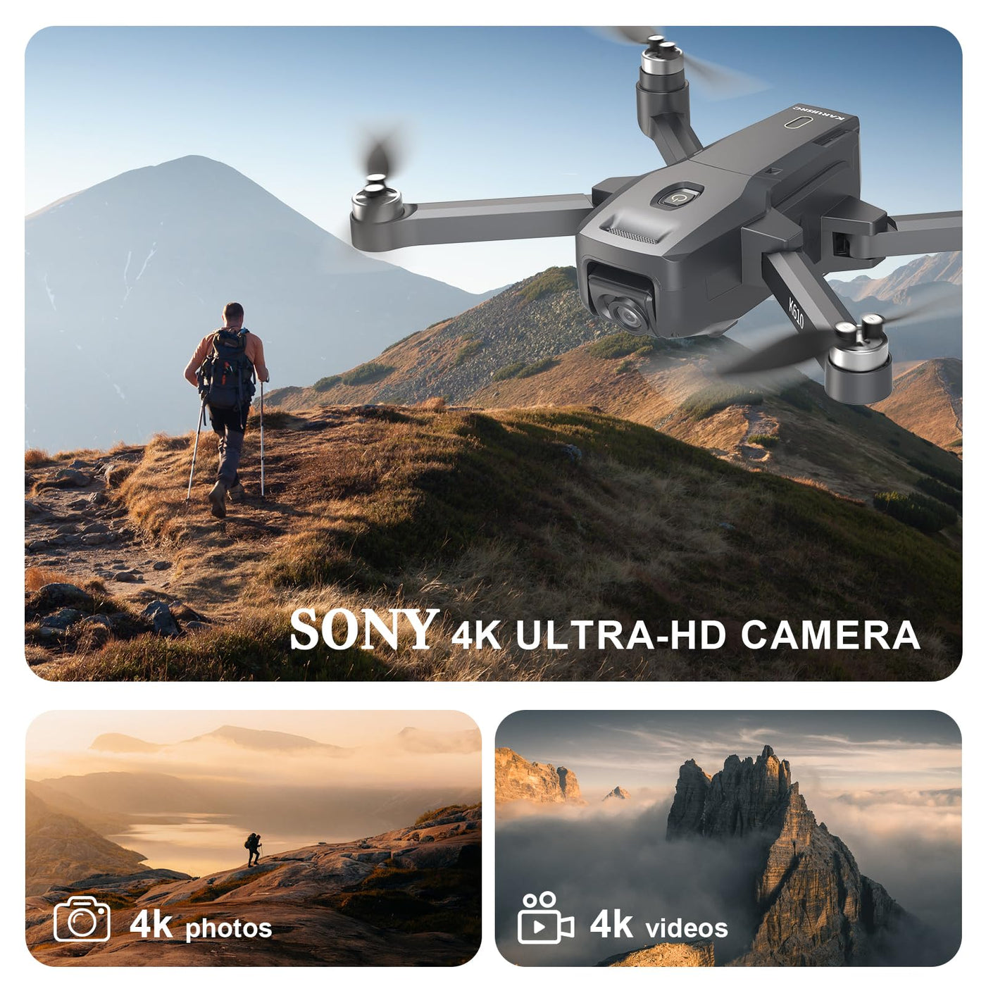 Drohne GPS Professional mit 4K Kamera Adult,Follow Me RC Drohnes GPS Auto Return Home,Drohne Beginner Lange Flugzeit Bürstenlose im Kreisflug,Alarm Bei Niedrigem Batteriestand,Unter 249g