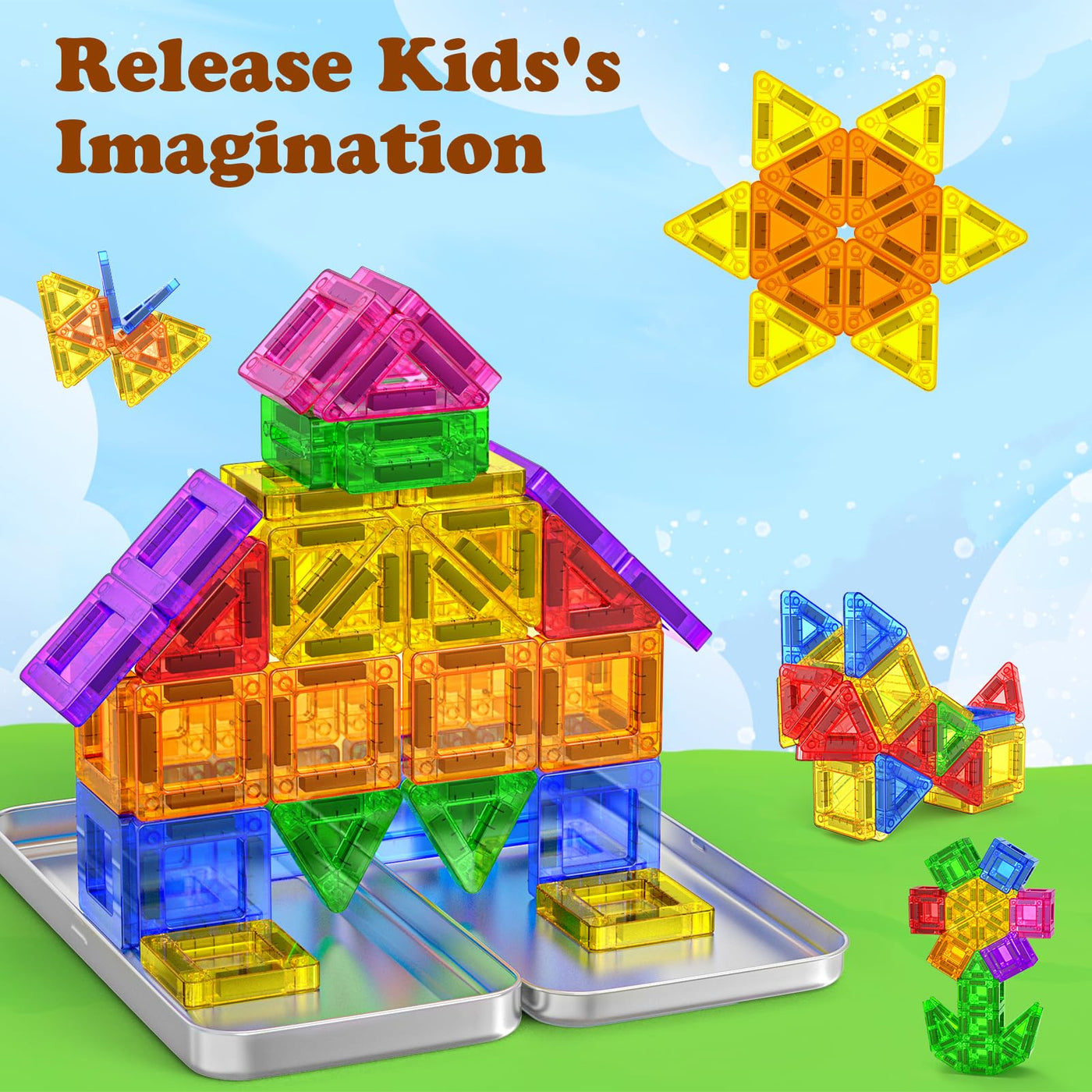 Magnetische Bausteine 42PCS Mini Magnetbausteine Reiseset Magnetspielzeug Montessori Reisespielzeug Magnet Kinder Spiel Bausteine Magnetic Tiles Geschenk Spielzeug ab 3 4 5 6 7+ Jahre Junge Mädchen