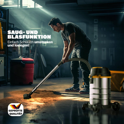 Monzana® Nass Trockensauger 5in1 Industriestaubsauger 2400W 30L Edelstahl Steckdose Nasssauger mit Blasfunktion Laub Push&Clean Waschsauger Beutellos